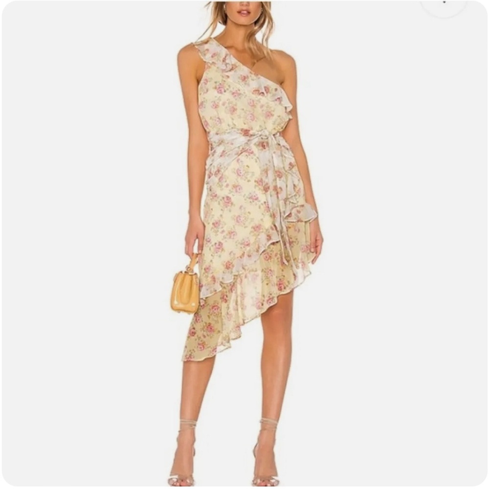 Majorelle Isabelle Floral Asymetrical Midi Dress in Prairie Multi Size Small